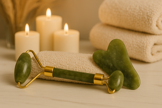 Rouleau de Jade Naturel & Gua Sha – Massage Visage Anti-Âge & Éclat Naturel